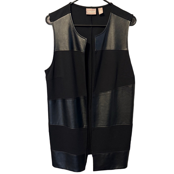 Chico's Jackets & Blazers - Chico's Long Black and Faux Leather Knit Sleeveless Vest